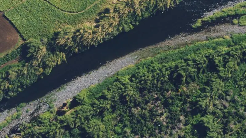 Vue aérienne : Bassin Aval Riviere des Marsouins