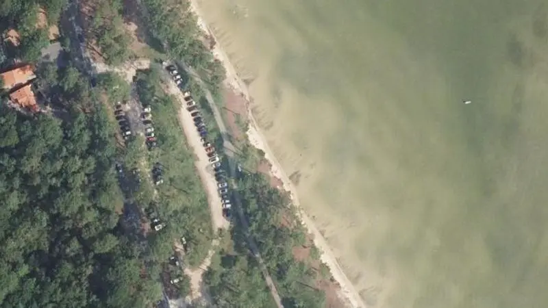 Vue aérienne : Plage du lac de Cazaux et Sanguinet