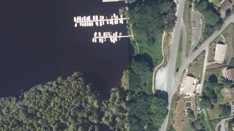 Vue aérienne : Plage du lac de Vassivière